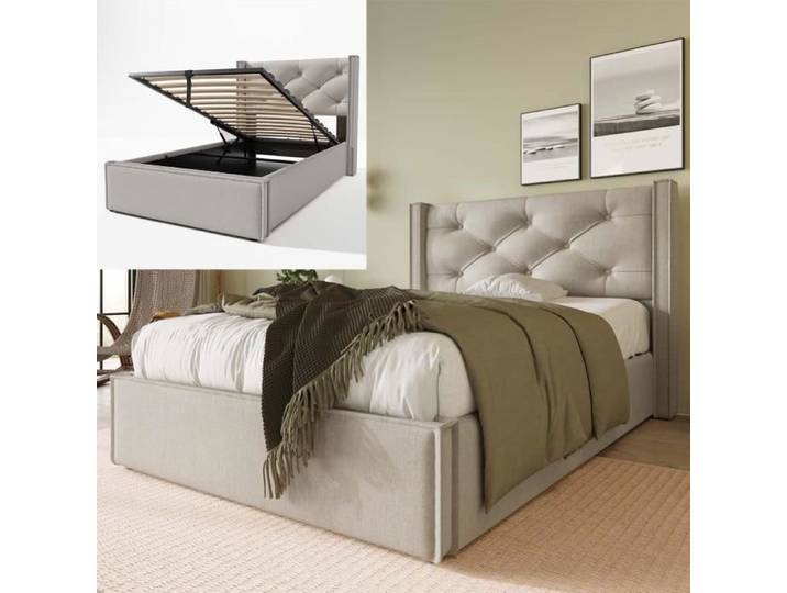 Lit Coffre - MODERNLUXE - 90x200cm - Gris - Avec Rangement - Sommier Lattes