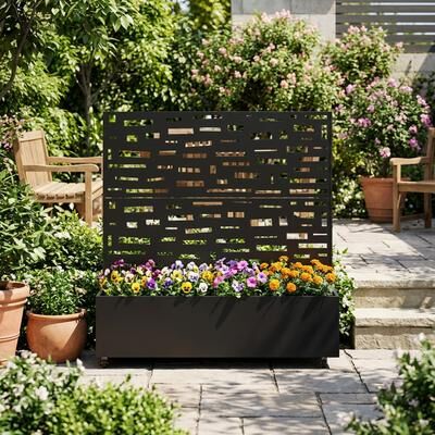 Lumibee Outdoor Metal Privacy Fence Screen Planter Box with Trellis