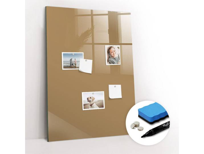 Tulup Magnettafel 70x100 Beige schwarzer Marker, Glas, 70x0.4x100 cm, Bilder & Rahmen, Pinnwände & Magnettafeln