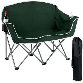 Costway Duo Camping Chair Portable Oversized Loveseat with Armrests and Cup Holders-Green
