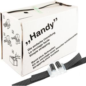 Supra Umreifungsband Handy, Kunststoffband, 12mm, PP, 600m, im Spender, mit Klammern, Set