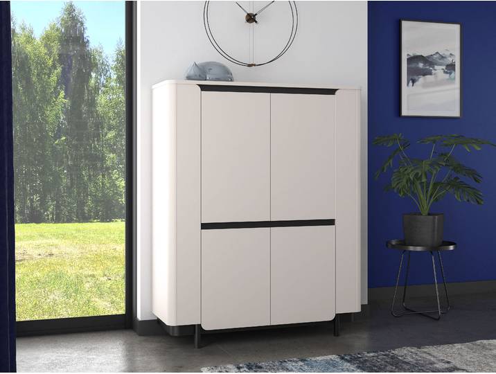 Vitrine FORTE Vodol , beige (kashmir beige, schwarz), B:130,3cm H:161,1cm T:44,8cm, Holzwerkstoff, Schränke, Vitrine, Highboard, Soft Close, ABS Kanten