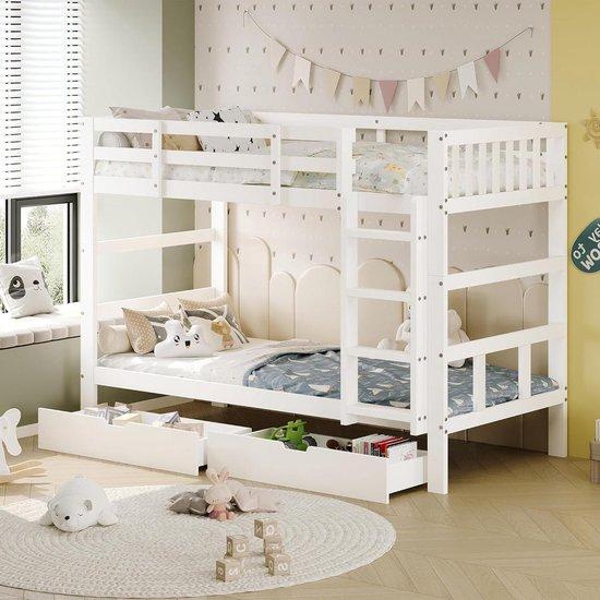 Etagenbett für Kinder - Holzbett - Sicherer Schlafplatz - Mit 2 Einzelbetten - 90x200 cm - Weiß