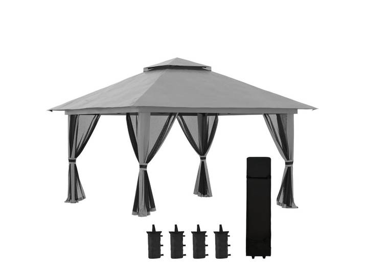 Modfu Pavillons aus Eisen 392x392x283 cm in Dunkelgrau mit Uv50+ & höhenverstellbar, Metall, 392x283x392 cm, Sonnenschutz, Pavillons