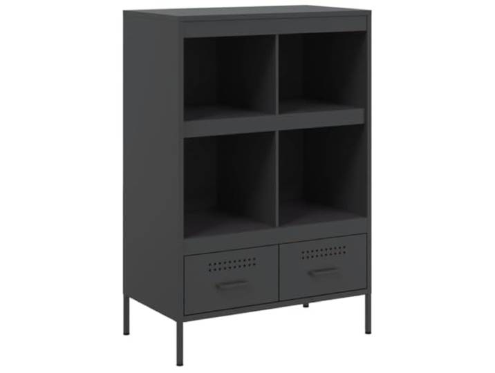Fisinber Highboard Schwarz 68x39x101,5 cm Industrie Metall Beistellschrank Moderne Anrichte aus Stahl für Wohnzimmer und Schlafzimmer mit 4 Fächern, 2 Schubladen und verstellbaren Schraubfüßen.
