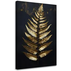 WANDBILD blattgoldfarn auf schwarzem hintergrund