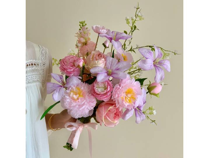 Bouquet de mariage rose et violet de qualité supérieure, style original, accessoires de photographie de studio Mori, fleurs artificielles
