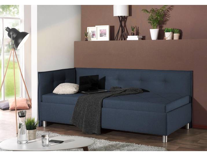 Polsterliege, Holzwerkstoff, Blau, 89×210 cm, Mit Seiten- & Rückenteil, Maintal