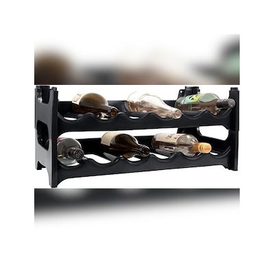 PROREGAL Weinregal CURVA 10x Ebenen für 60 Flaschen, HxBxT 120x60x30cm, Schwarz, Stapelbares Flaschenregal