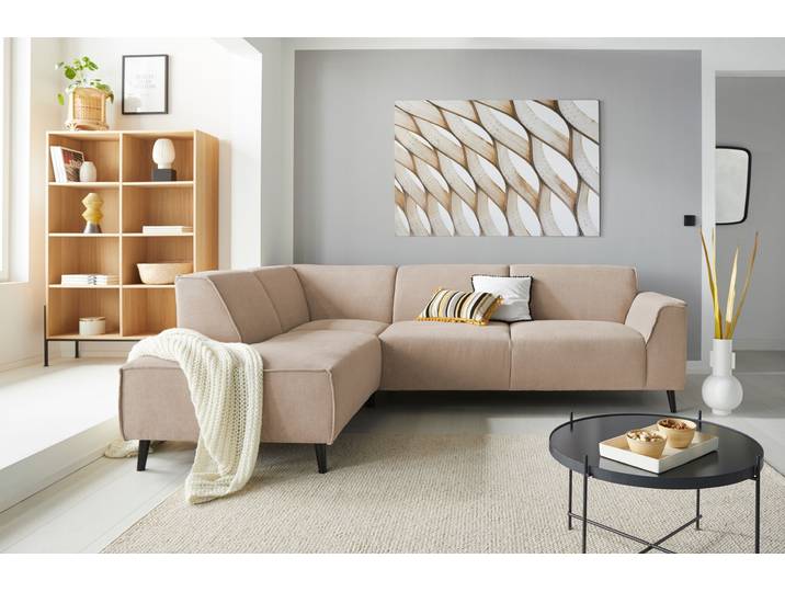 Ecksofa, Chenille-Optik, Beige, 263×191 cm, Mit Federkern, Klassisch, Domo-Collection