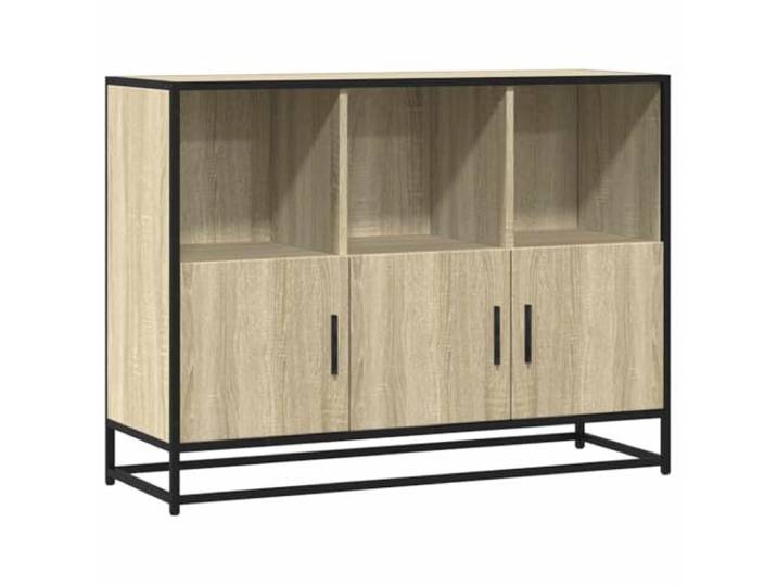 KGHFDVB Sideboard Sonoma-Eiche 100x35x76 cm Holzwerkstoff Mit Metallgestell, Stauraumschrank, Küchenschrank, Beistellschrank für Flur, Büro, Esszimmer