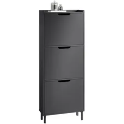 SCHUHSCHRANK mit 3 Klappen, Schwarz 50x129x19cm