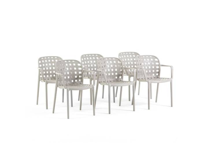 Lot de 6 chaises d'extérieur avec accoudoirs empilables en polypropylène effet tressé style rotin pour jardin terrasse bar Rebecca