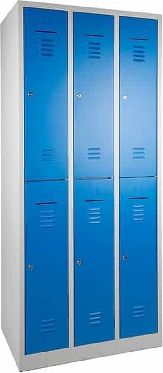 ABC Kantoormeubelen Lockerkast WRC 6 deurs met blauwe deuren en cilinderslot