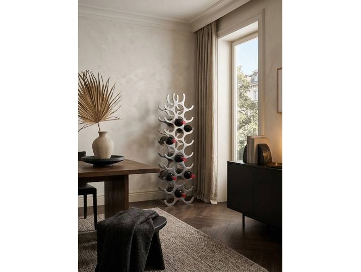 KADIMA DESIGN Weinregal Design Aluminium Weinregal 27 Flaschen in Silber 31x98x14 cm, Halter Schmal Küche Regal, Alu Flaschenständer stehend, Flaschenregal Wein Zubehör hoch modern, Metall Deko Weinflaschen
