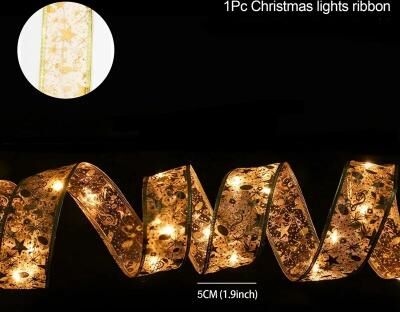 Uplift Treasures Christmas Ribbon Fairy LED Light String Decoration gold Warm Light xsold