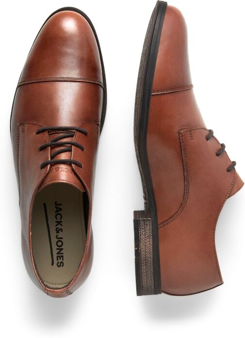 Schnürschuh JACK & JONES "JFWRAYMOND", Herren, Gr. 40, Synthetik, braun (cognac), Leder, Schuhe Schnürschuh, mit Ziernähte