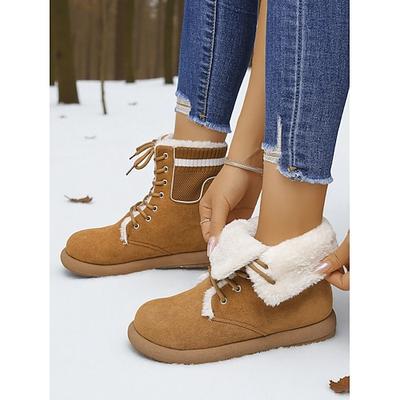 Braune Damen-Schnürstiefel mit flauschigem Futter – kuschelige Winterstiefel für kaltes Wetter, Outdoor-Abenteuer und Urlaubsreisen
