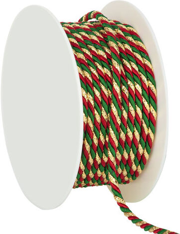 Kordel, dunkelgrün-rot-gold, 4 mm, 10 m