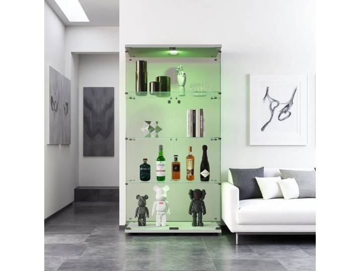 Vitrine en Verre - Vitrine Armoire avec LED - 4 Étagères 2 Portes - Verre Trempé - 80×36×163 cm - Blanc