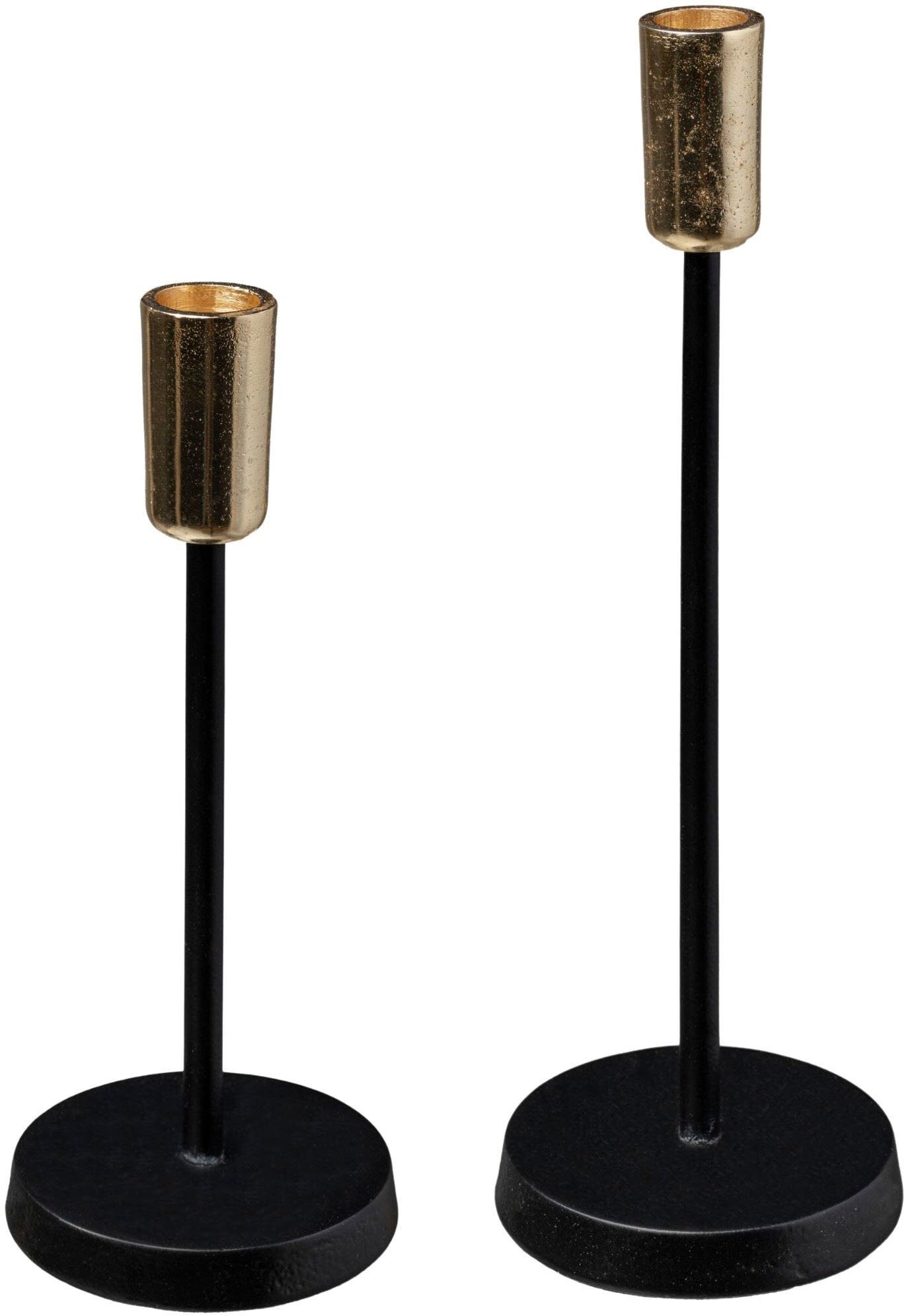 Kerzenhalter GOODPRODUCT "Stabkerzenhalter Azlynn", gold (schwarz, goldfarben), H:26cm Ø:8cm, Aluminium, Kerzenhalter, Kerzenhalter, aus Aluminium schwarz, goldfarben B/H/T: 26cm