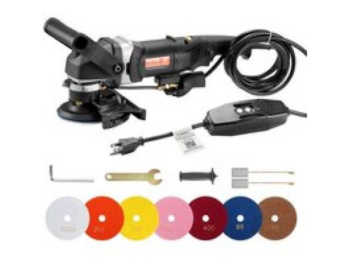 VEVOR Polisseuse Humide, 800 W, Machine de Polissage Béton 100 mm, 6 Vitesses Variables, 7 Tampons de Polissage, 700-3000 tr/min, avec Interrupteur GFCI, pour Marbre, Granit, Pierre, Roche, Carrelage