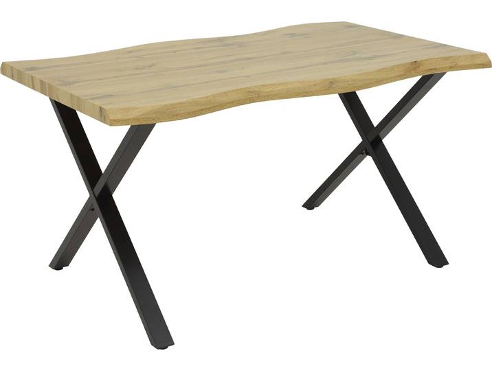 Esstisch Gerda Baumkante-Nachbildung Wildeiche-X-Gestell Metall Pulverbeschichtung Schwarz-140x90cm