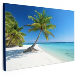 LEINWANDBILD Strand - Palme - Tropisch - Meer Wohnzimmer Groß 120x80 cm