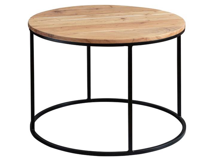 Couchtisch rund mit Holzplatte , Akazie/Schwarz