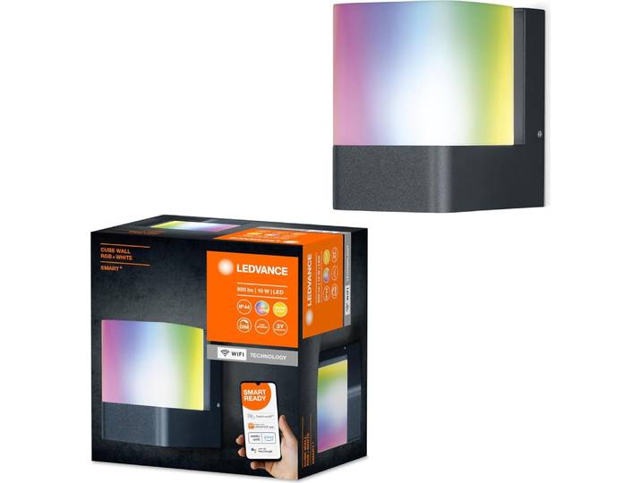 Ledvance LED Applique murale d'extérieur 450 lm 3000 K + RGB changement de couleur Smart+ Cube Wall multicolore gris/blanc