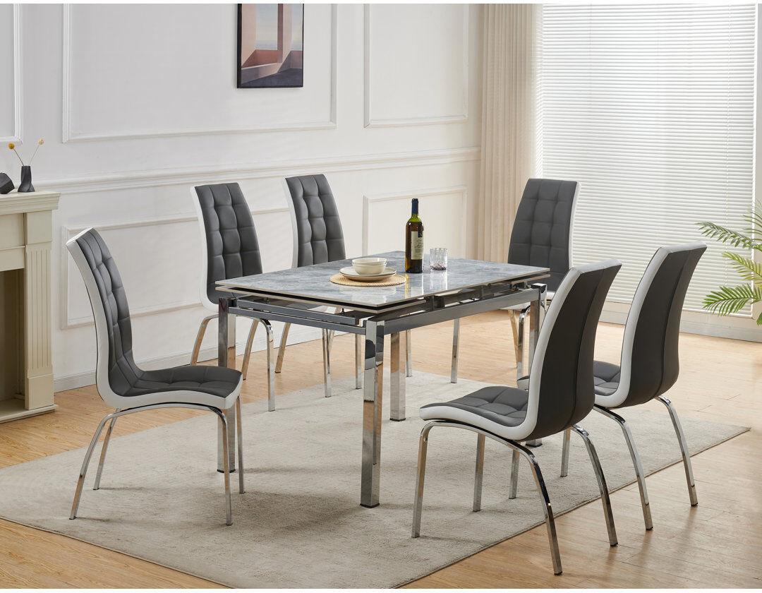 Metro Grande Sintered Stone Extending Dining Table with 6 Vienna Chairs Grey 6