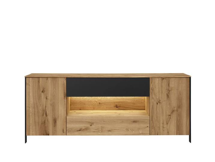 Sideboard mit Beleuchtung 205cm 'Boston ' Wildeiche geölt & Glas anthrazit