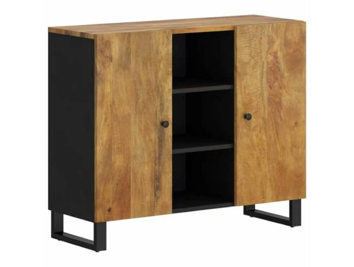 Makastle Sideboard mit 2 Türen 90x33x75 cm Braun Massivholz Mango Sideboard Mit 2 Türen, 90x33x75 Cm, Massivholz Mango, Honigbraun/Schwarz, Eisenbeine