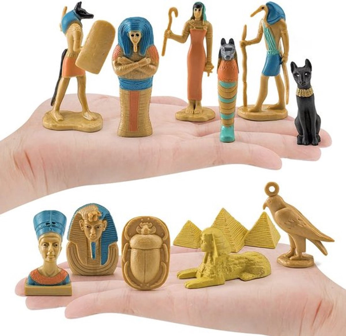 Set van 12 antieke Egyptische sculpturen - Miniatuur decoratiefiguren van PVC