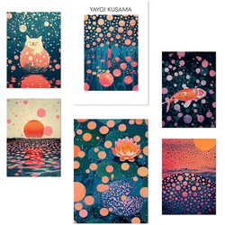 POSTER Set Mit 6 Yayoi Kusama Sonnenuntergang Wasser Blau Orange Rot Lila Farben Janapise Mit Designillustrationen Zur Der Zuhauses A3 & A4 Rahmenlos