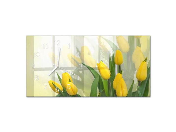 Tulup Wanduhr aus Glas 60x30 cm - Tulpen, Gelb, Rechteckig, 60x30x0.4 cm, Dekoration, Uhren, Wanduhren