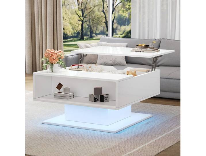 Table basse relevable SENVIRO silhouette sculpturale 80 75 40 blanc