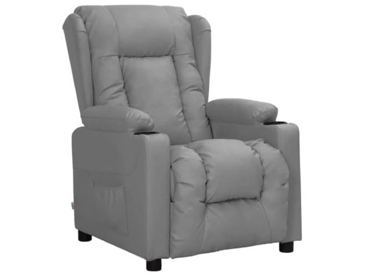 Fisinber Relaxsessel Grau Kunstleder TV-Sessel Verstellbar Ergonomischer Ruhesessel fürs Wohnzimmer mit 2 Becherhaltern sowie anpassbarer Rückenlehne und klappbarer Fußablage.