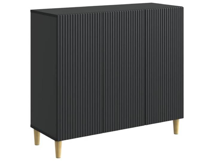 KPOTUERTU Sideboard Schwarz 89 x 34,5 x 80 cm Holzwerkstoff Vintage-Design, verstellbare Regalbretter, 90°-Pendeltüren, konische Beine, pflegeleicht