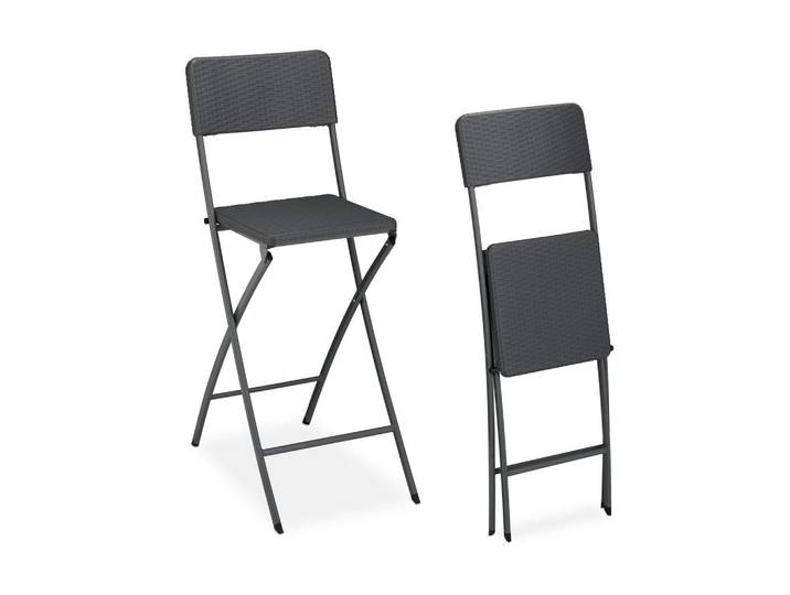 Relaxdays Barhocker Grau 2er-Set klappbar Sitzhöhe 80 cm, Kunststoff, Metall, 44x115x63 cm, Esszimmer, Barmöbel, Barhocker