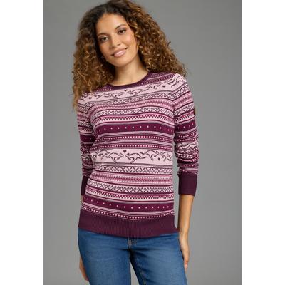 Norwegerpullover KANGAROOS, Damen, Gr. 36/38, rot (rosé), Feinstrick, Obermaterial: 50% Baumwolle, 50% Polyacryl, Basic hüftlang, Rundhals, Rippstrickbündchen, Pullover Norwegerpullover, mit Rippstrickbündchen