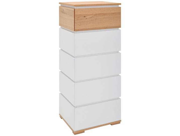 Novel Kommode, Weiß, Eiche, Holz, Eiche, furniert, 5 Schublade(n) Schubladen, 50x118x40 cm, Beimöbel erhältlich, Holzmöbel, Kleinmöbel Holz, Holzkommoden