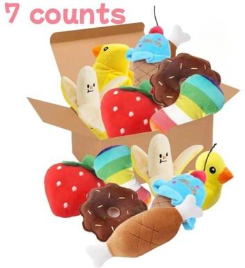 Inspired Finds 7 Piece Plush Puppy Chew Toys Set Fun Fruit & Vegetable Squeaky Toys For Small Dogs And Puppies a