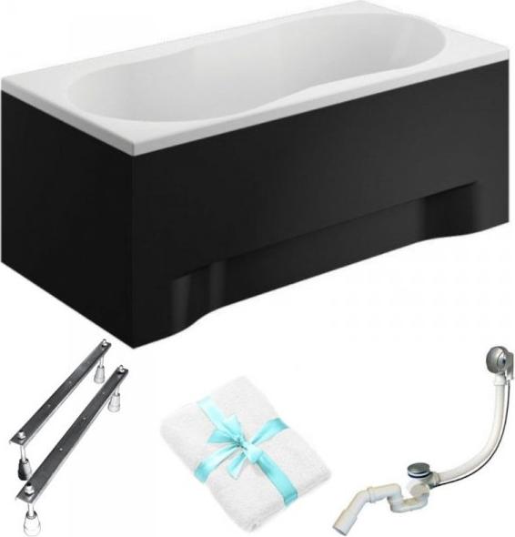 Aqua For You | Polimat Ines Badewanne - 170x75cm - Antibakterielle Beschichtung - 180l - Schwarze Verkleidung
