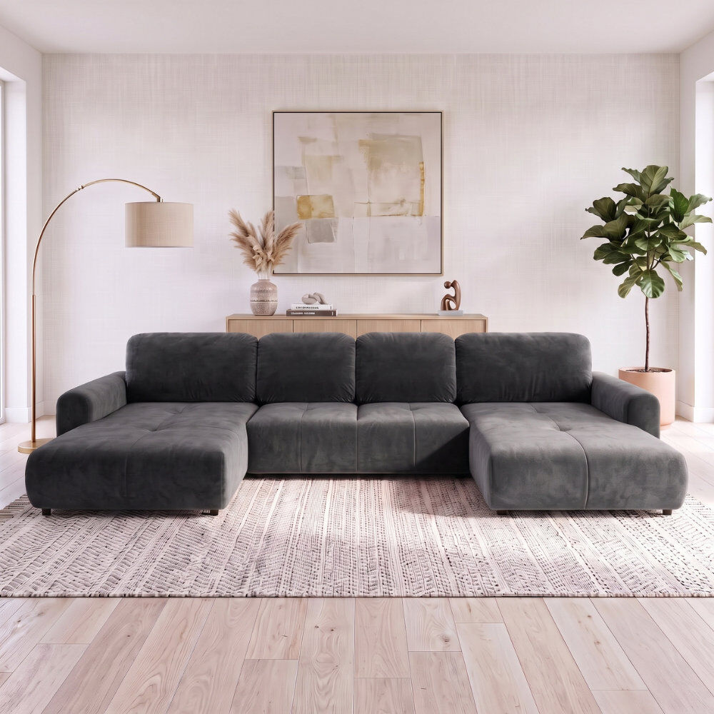 17 Stories Bingo U-Shaped 6 Seater Sofa Bed Dark Grey KRONOS 34 82cm H X 379cm W X 144cm D