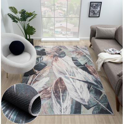 Outdoorteppich "Luc", beige (creme,grün), B:160cm H:10mm L:230cm, Polyester, MYFLAIR MÖBEL & ACCESSOIRES, Teppiche, Outdoorteppich, bedruckt, Federn, modernes Design, In- & Outdoor geeignet, waschbar