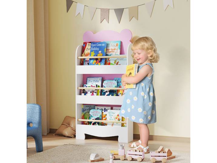 AIYAPLAY Bibliothèque Enfant Ours 3 Niveaux Rose 55x15x110 cm