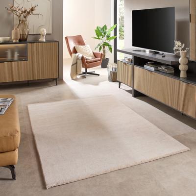 Wollteppich THEKO "Skylight Uni, handgeknüpft", beige, B:40cm H:21mm L:60cm, Schurwolle, Teppiche, reine Schurwolle, Unifarben, Wohnzimmer