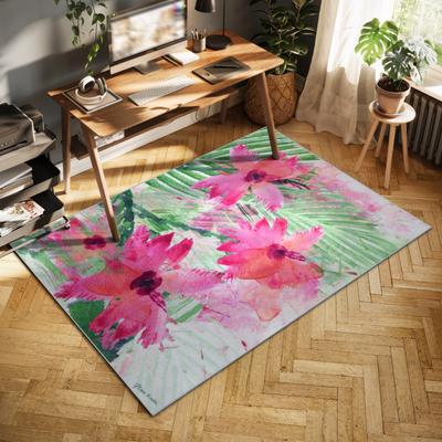 Empire Art Direct Pink Green Floral I, Hand Washable Flowers Art Area Rug, power-loomed, 100% polyester, 2mm pile, non-slipping back