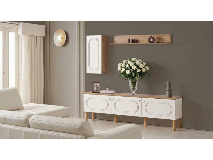 JVmoebel Wohnwand Wohnwand Regal Schrank Regal Stil modern Farbe beige praktisch, (3-St), Made in Europa
